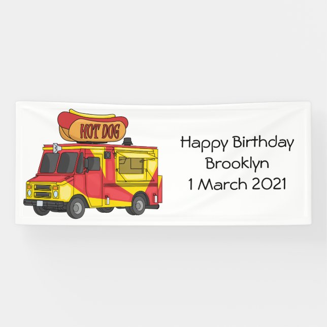 Cartoon von Hot Dog Futter LKW Banner (Horizontal)