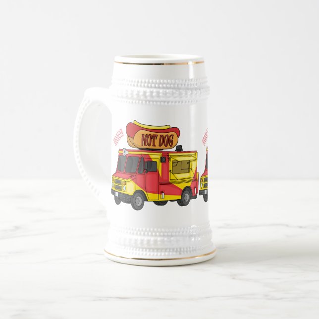 Cartoon von Hot Dog Futter LKW Bierglas (Vorderseite Links)