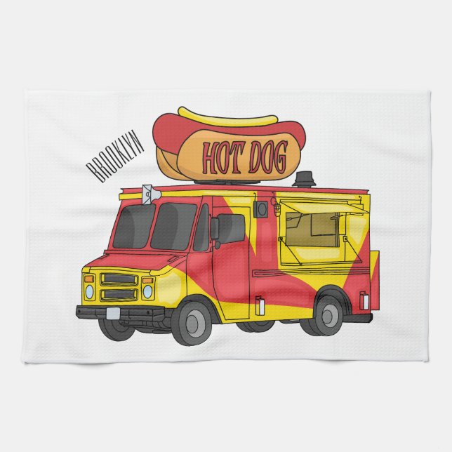 Cartoon von Hot Dog Futter LKW Geschirrtuch (Horizontal)