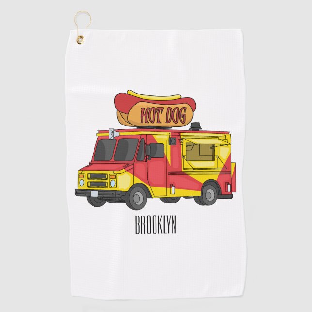 Cartoon von Hot Dog Futter LKW Golfhandtuch (Vorderseite)