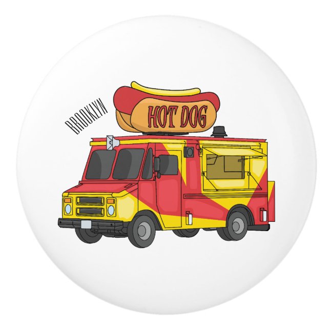 Cartoon von Hot Dog Futter LKW Keramikknauf (Vorderseite)