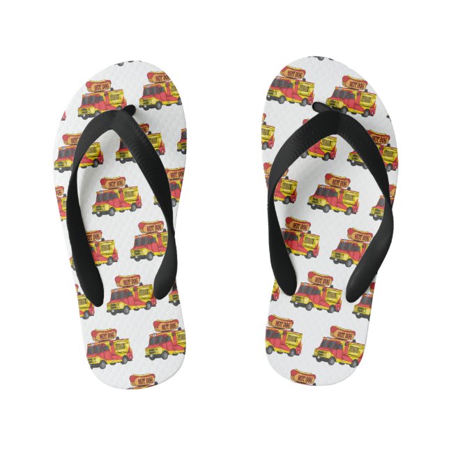 Cartoon von Hot Dog Futter LKW Kinderbadesandalen (Fußbett)