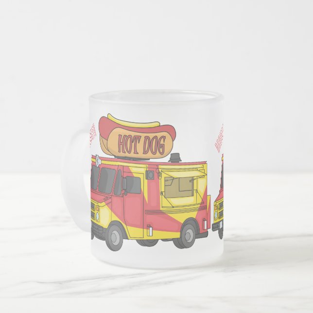 Cartoon von Hot Dog Futter LKW Mattglastasse (Vorderseite Links)