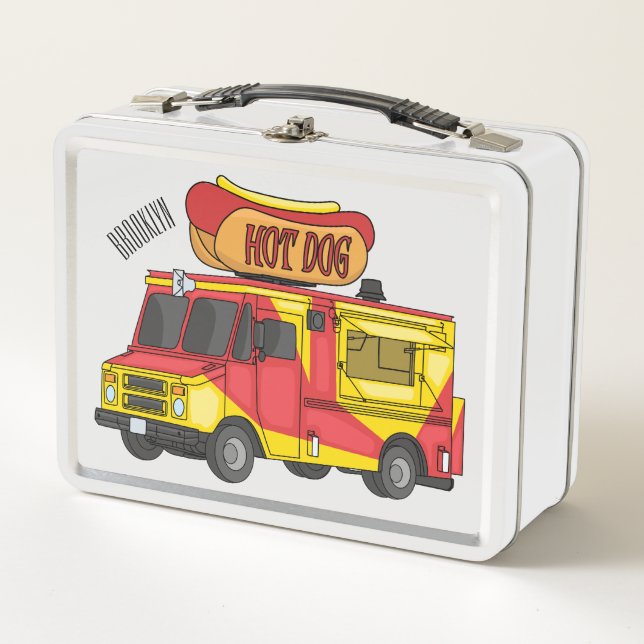 Cartoon von Hot Dog Futter LKW Metall Brotdose (Vorderseite)