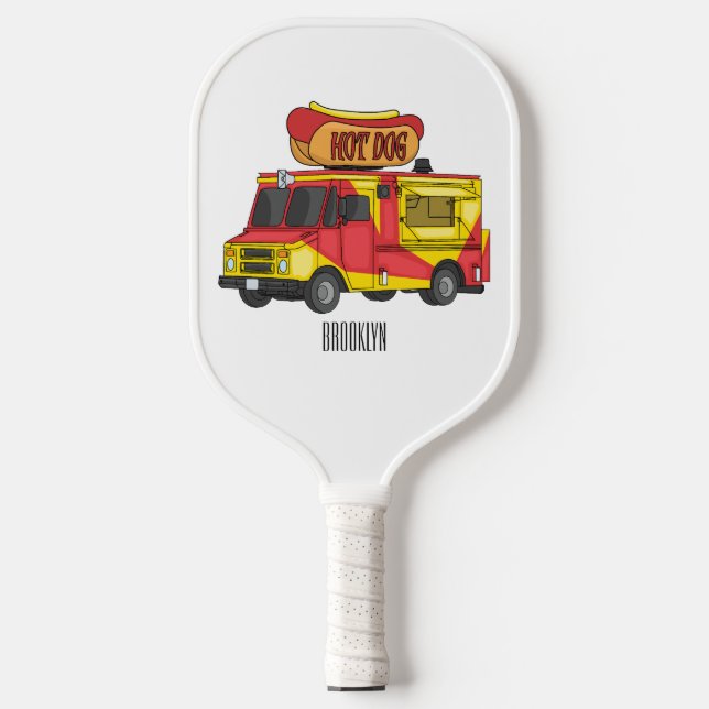 Cartoon von Hot Dog Futter LKW Pickleball Schläger (Vorderseite)
