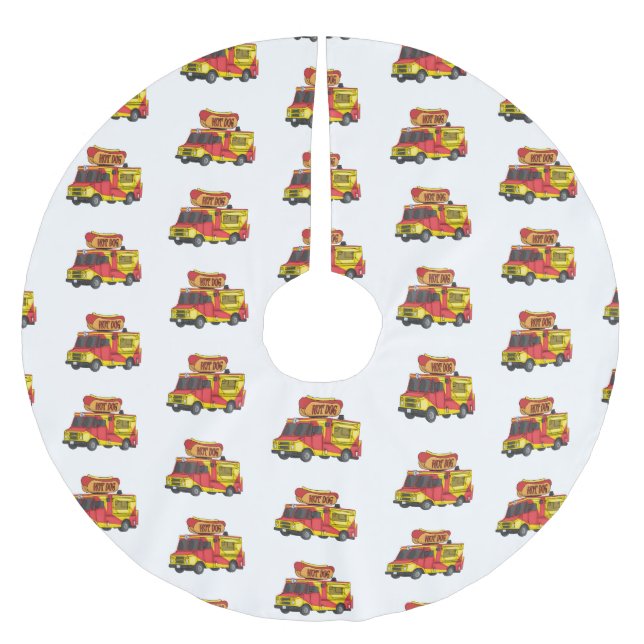 Cartoon von Hot Dog Futter LKW Polyester Weihnachtsbaumdecke (Vorderseite)