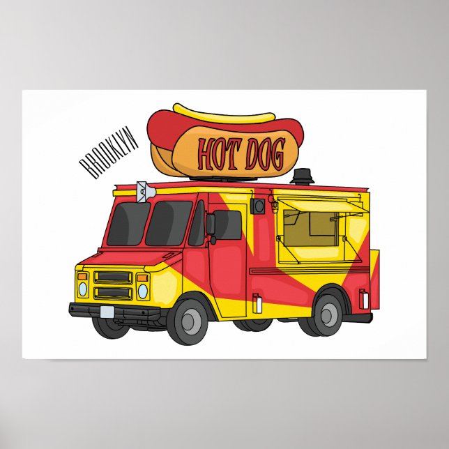 Cartoon von Hot Dog Futter LKW Poster (Vorne)
