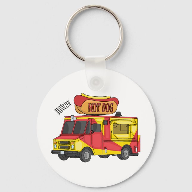 Cartoon von Hot Dog Futter LKW Schlüsselanhänger (Vorderseite)