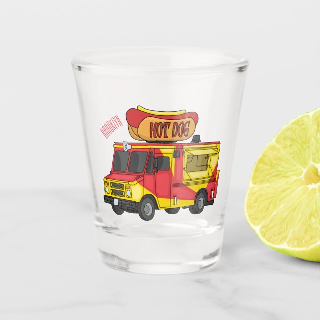 Cartoon von Hot Dog Futter LKW Schnapsglas (Vorderseite)
