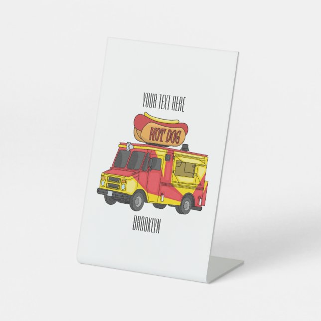 Cartoon von Hot Dog Futter LKW Sockelschild (Vorderseite)