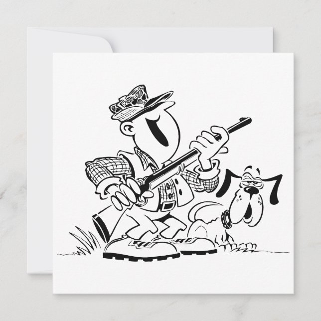 Cartoon von Jägern und Hunden Einladung (Vorderseite)