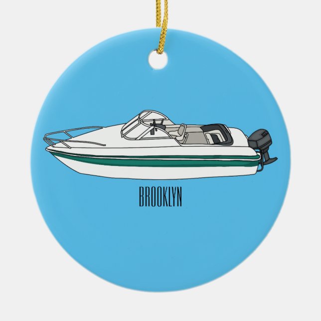 Cartoon von Motorbooten Keramik Ornament (Vorne)