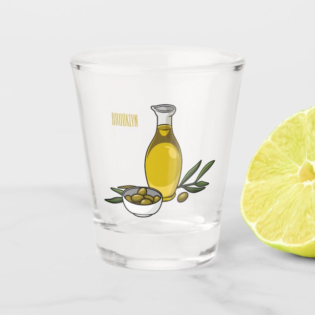 Cartoon von Olivenöl Schnapsglas (Vorderseite)