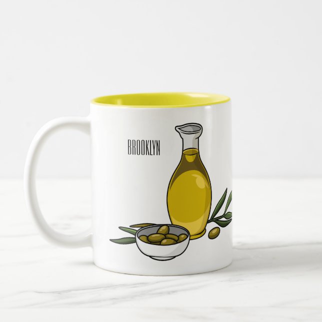 Cartoon von Olivenöl Zweifarbige Tasse (Links)