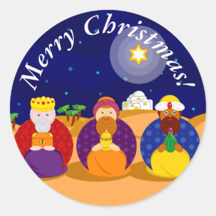 Cartoon von "The Three Kings" / "Three Wise Men", Runder Aufkleber