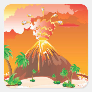 Cartoon-Vulkan-Eruption Quadratischer Aufkleber