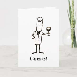 Cartoon Waiter Holding Wine Congratulations Card Karte