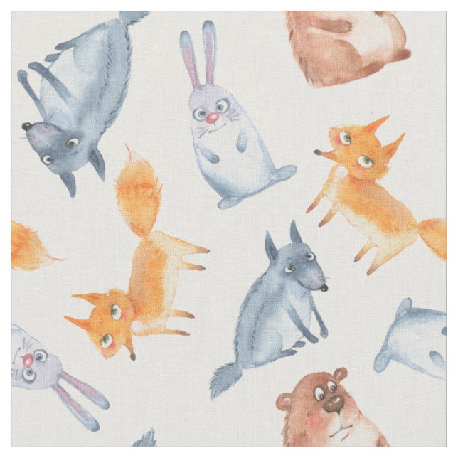 Cartoon Waldtiere. Wolf, Bär, Fuchs und Hase. Stoff (Nahaufnahme)