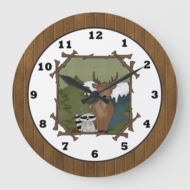 Cartoon-Wanduhr für Waldtiere Große Wanduhr (Vorderseite)