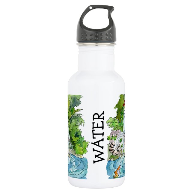 Cartoon-Wasserfall am Earth Day Edelstahlflasche (Vorderseite)