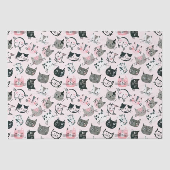 Cartoon Wasserfarbe Niedliche Kitten Faces Seidenpapier (Vorderseite)