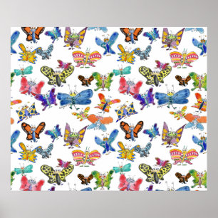 Cartoon Watercolor Butterfells Poster