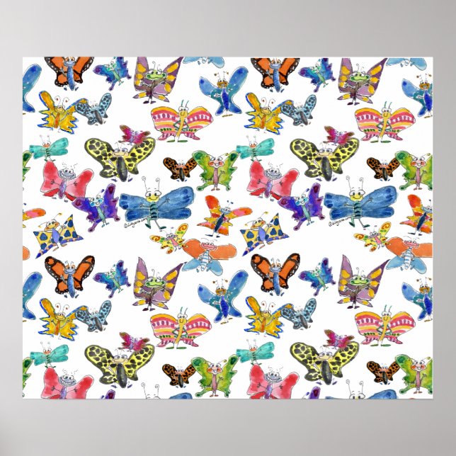 Cartoon Watercolor Butterfells Poster (Vorne)