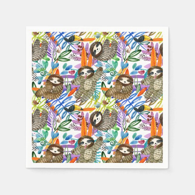 Cartoon Watercolor Sloth Pattern Serviette (Vorderseite)