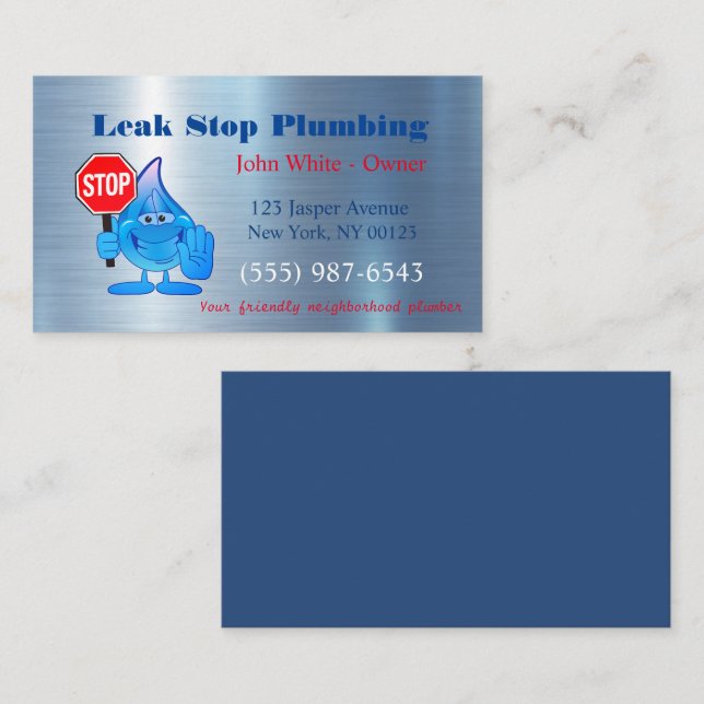 Cartoon Waterdrop Plumber Man Klempnerservice Visitenkarte (Vorne/Hinten)