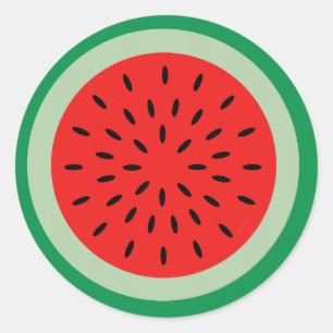 Cartoon Watermelon Slice Bright Red & Green Runder Aufkleber