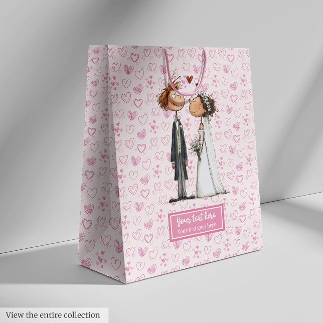 Cartoon Wedding Couple Geschenktasche Personalisie Mittlere Geschenktüte (Cartoon Wedding Couple Gift Bag Personalized Fun)