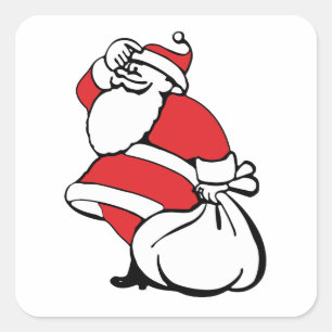 Cartoon Weihnachten Jolly Weihnachtsmann, Sack von Quadratischer Aufkleber
