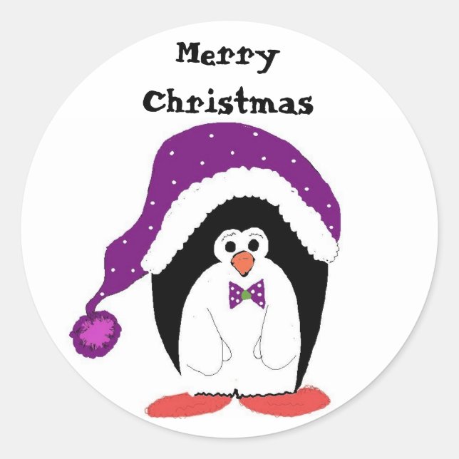 Cartoon Weihnachts-Penguin Runder Aufkleber (Vorderseite)