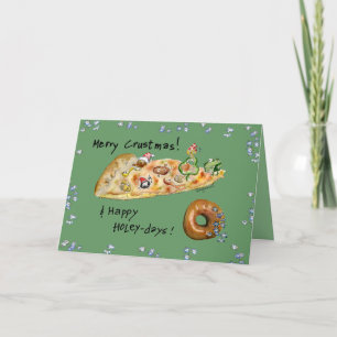 Cartoon Weihnachts Pizza und Donut Feiertagskarte
