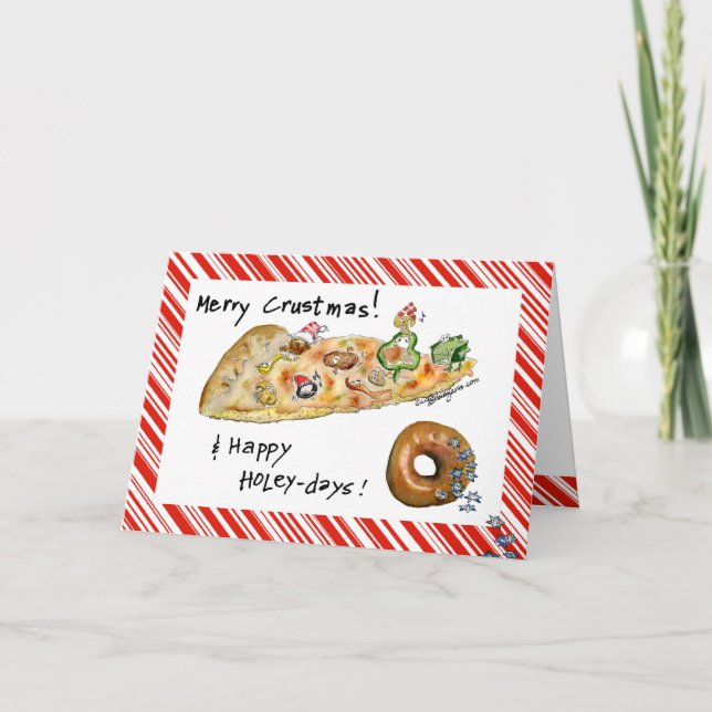 Cartoon Weihnachts Pizza und Donut Feiertagskarte (Vorderseite)