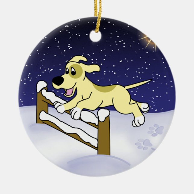 Cartoon-WeihnachtsAgility-Hundeverzierung Keramik Ornament (Vorne)