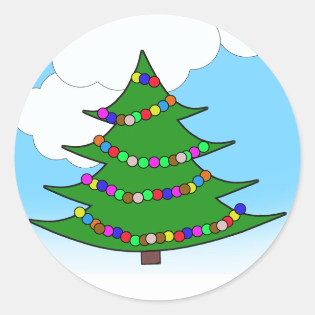 Cartoon Weihnachtsbaum Runder Aufkleber (Vorderseite)