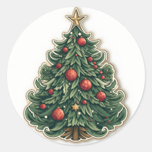 Cartoon Weihnachtsbaum-Sticker Runder Aufkleber