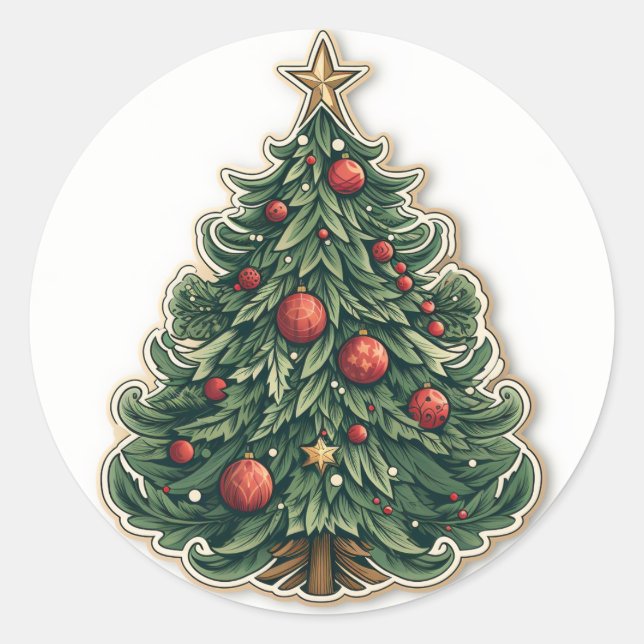 Cartoon Weihnachtsbaum-Sticker Runder Aufkleber (Vorderseite)