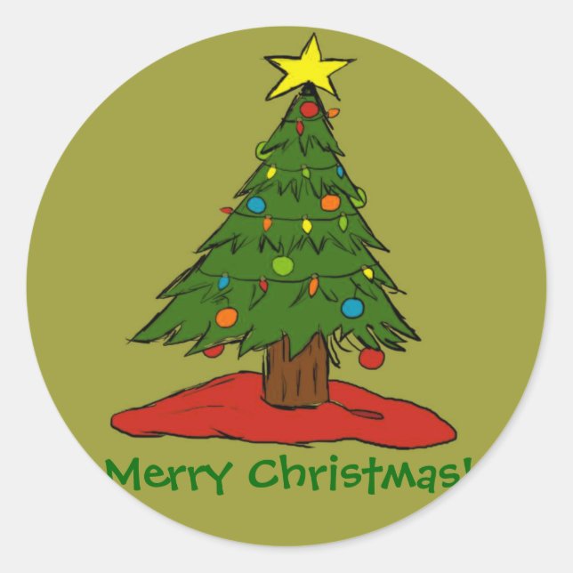 Cartoon Weihnachtsbaum Weihnachtsaufkleber Siegel Runder Aufkleber (Vorderseite)