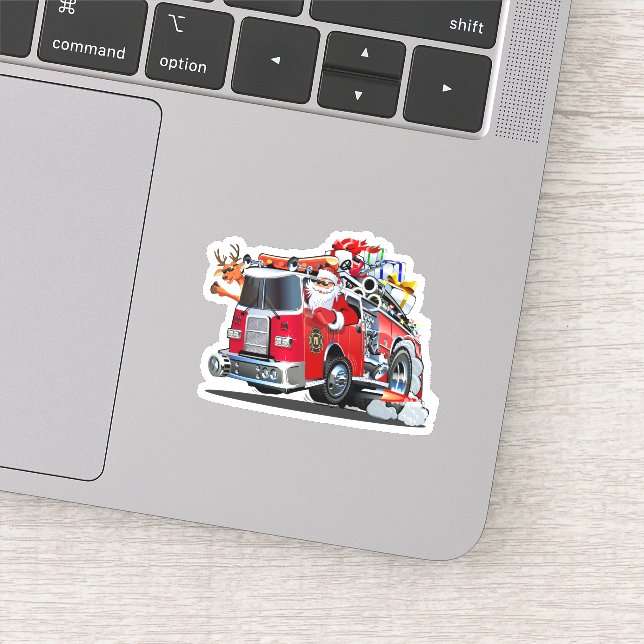 Cartoon Weihnachtsfeuerwagen Aufkleber (Detail)