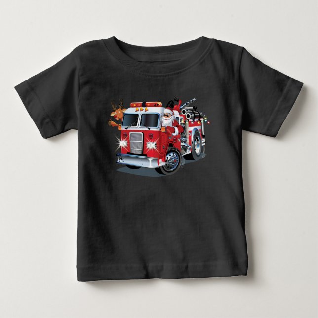 Cartoon Weihnachtsfeuerwagen Baby T-shirt (Vorderseite)