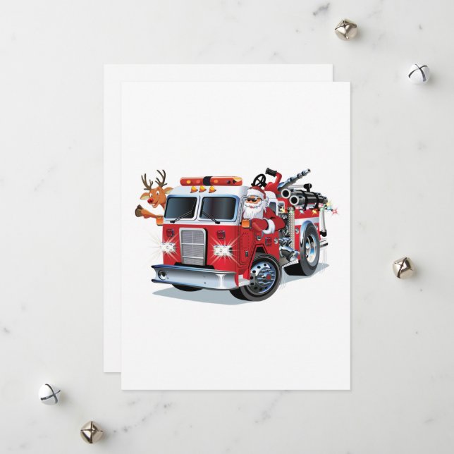 Cartoon Weihnachtsfeuerwagen Feiertagskarte (Vorderseite/Rückseite Beispiel)