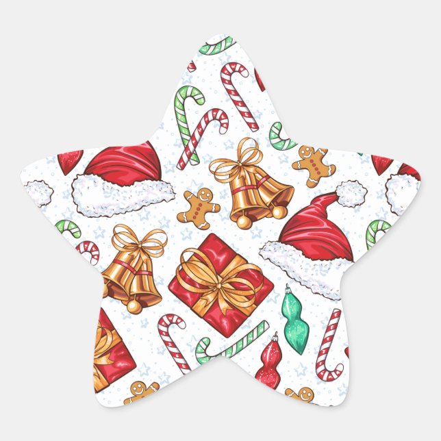 Cartoon Weihnachtsmuster Stern-Aufkleber (Vorderseite)