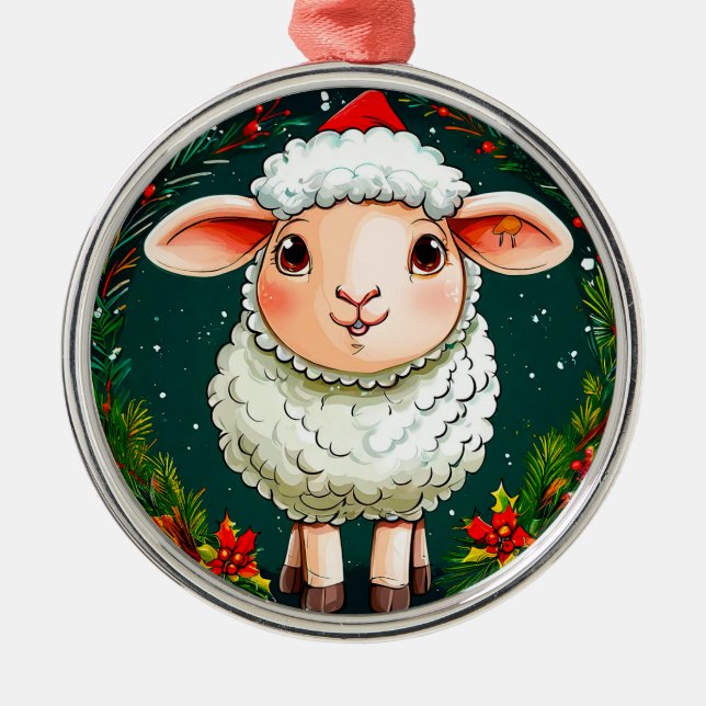 Cartoon-Weihnachtsschaf Ornament Aus Metall (Vorne)
