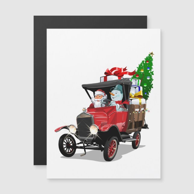 Cartoon Weihnachtswagen Magnetkarte (Vorne/Hinten)