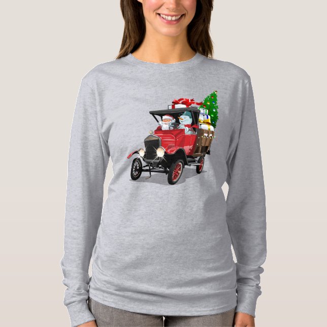 Cartoon Weihnachtswagen T-Shirt (Vorderseite)