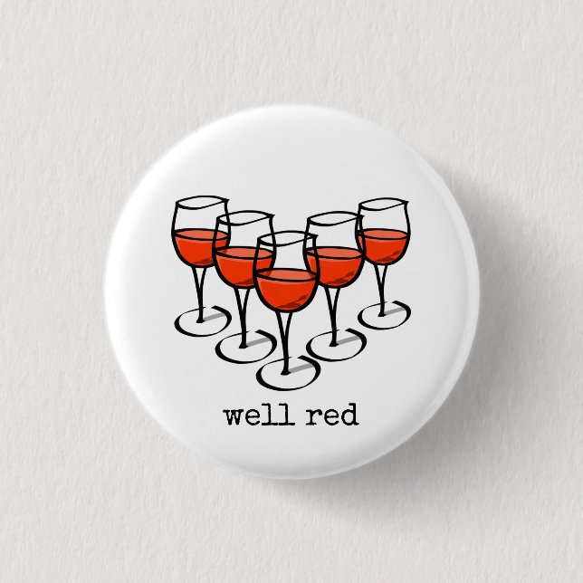 Cartoon Weingläser Brunnen Roter Weinkeller Spaß Button (Vorderseite)