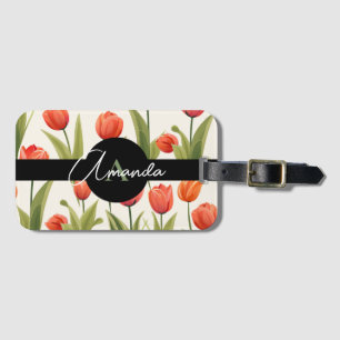 Cartoon Weiß und Rot Monogramm Name Tulip Muster Gepäckanhänger