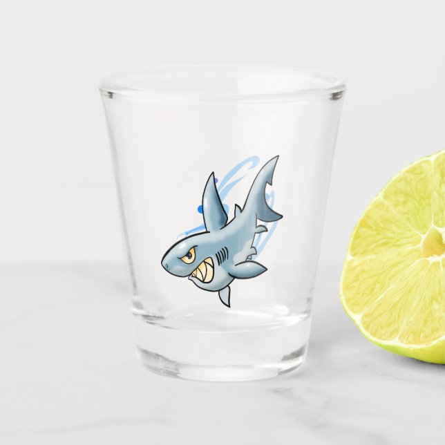 Cartoon Weißer Hai Schnapsglas (Vorderseite)